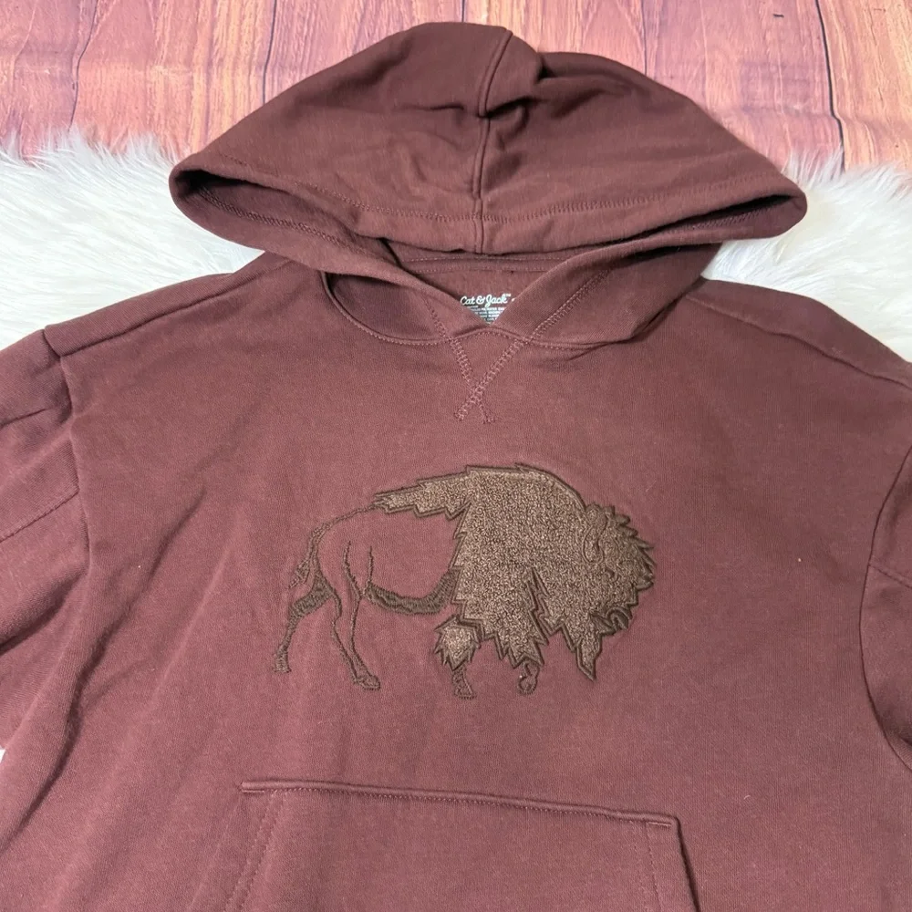 Cat & Jack Brown Buffalo Graphic Pullover Hoodie - Boys Size Small (6/7)